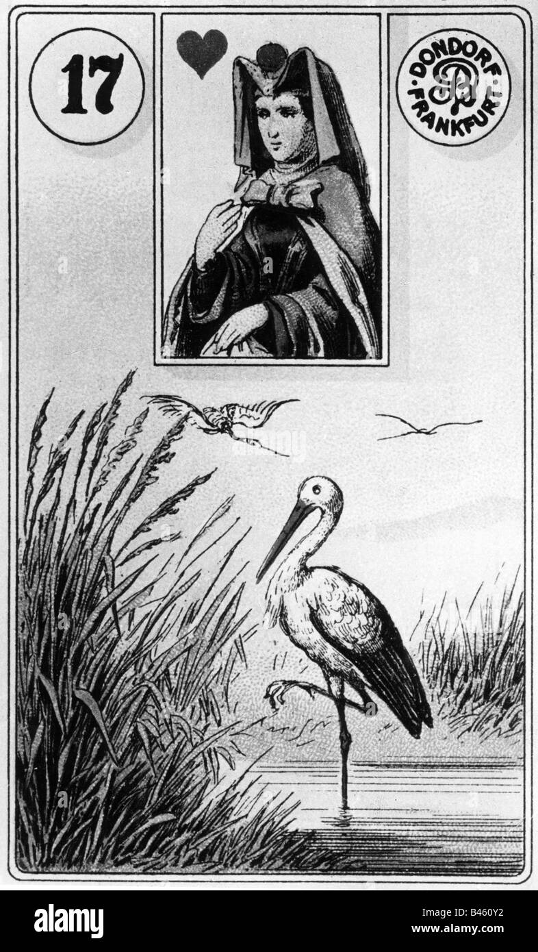 Superstizione, fortune telling, cartomanzia, Lenormand card, numero 17, Foto Stock