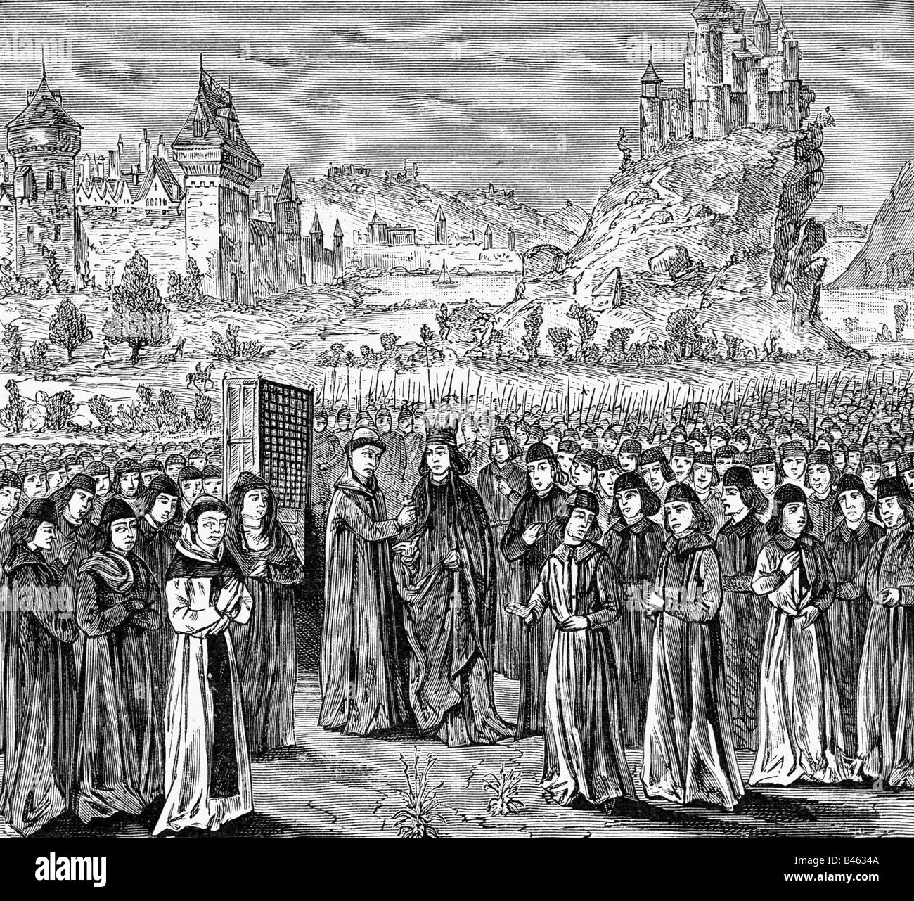 Bernardo di Chiaravalle, circa 1090 - 20.8.1153, francese frate, a piena lunghezza e incisione su rame, Bibliotheque Nationale di Parigi, artista del diritto d'autore non deve essere cancellata Foto Stock