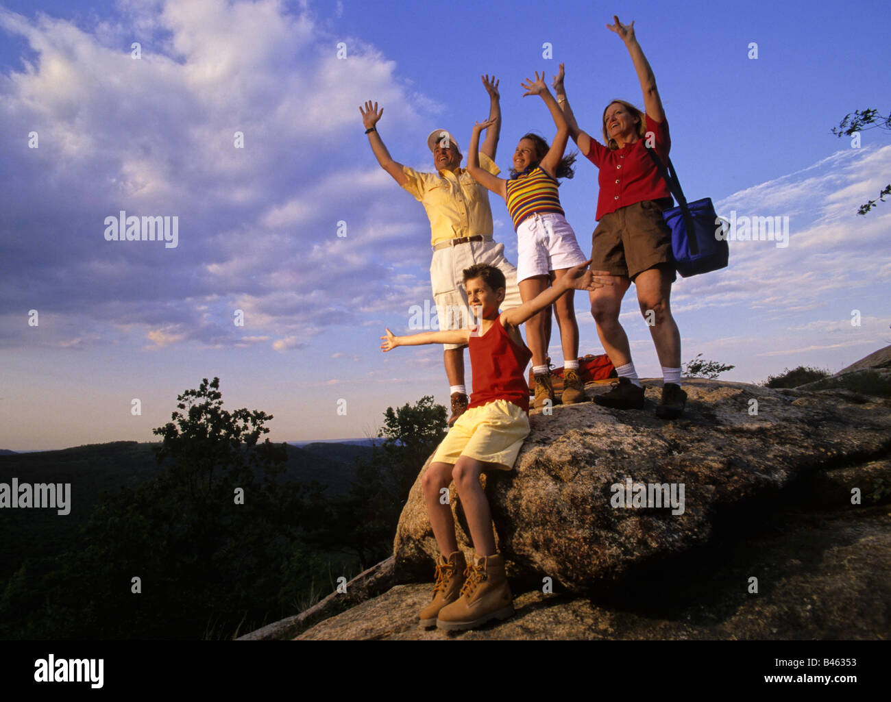 La famiglia sul summit Foto Stock