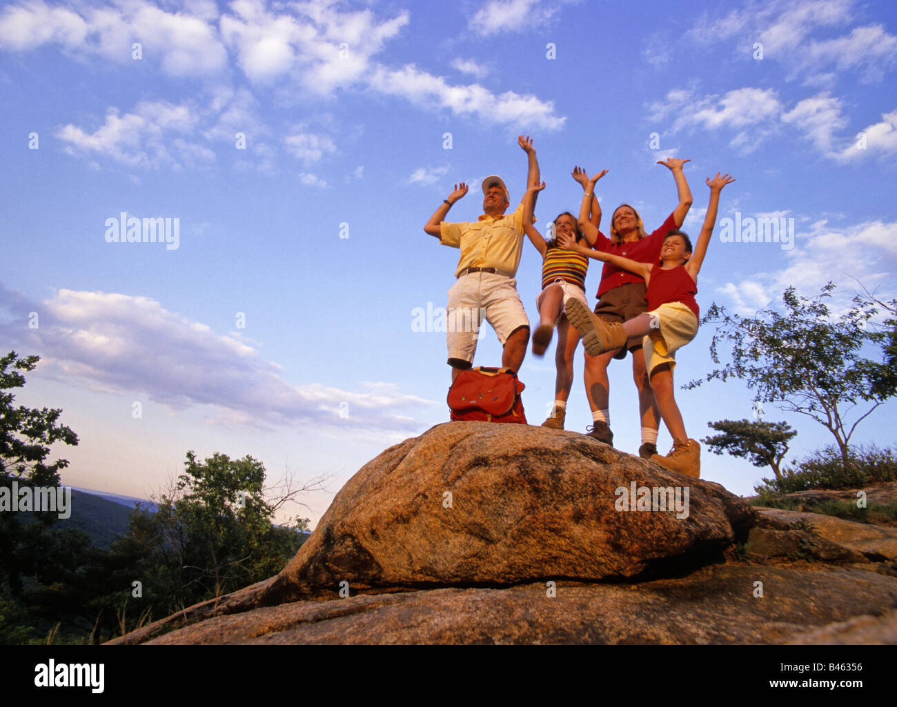 La famiglia sul summit Foto Stock