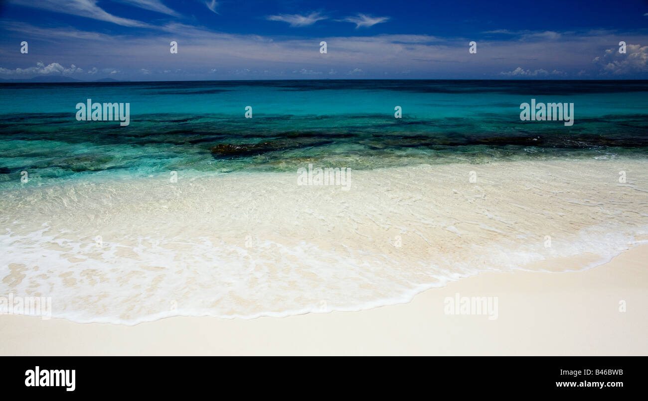 Spiaggia di legno scuro sull'isola dei Caraibi di Antigua Foto Stock