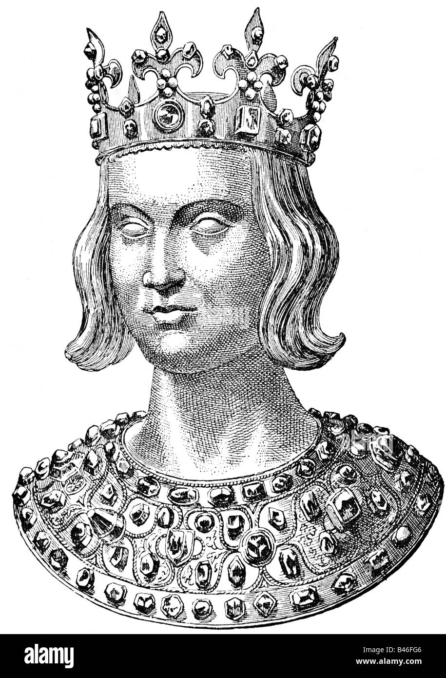 Louis IX, 25.4.1214 - 25.8.1270, Re di Francia 8.11.1226 - 25.8.1270, ritratto, incisione in legno, Foto Stock