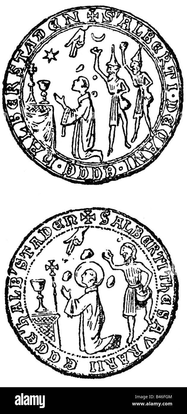 Stefano, circa 01 d.C. - circa 36 / 40, greco ecclesiastico, santo, martire, a mezza lunghezza, grafico 'Die Steinigung des Stephanus' (la lapidazione di Santo Stefano), Halberstadt, Germania, Foto Stock