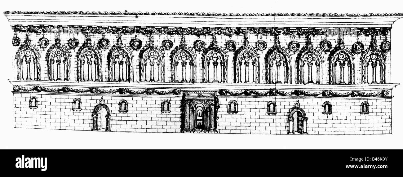 Architettura, design, città ideale Sforzinda, Ospedale, incisione in rame, 'Trattato d' architettura' di Filarete (Antonio di Pietro Avelino), 1460/1464, , Foto Stock