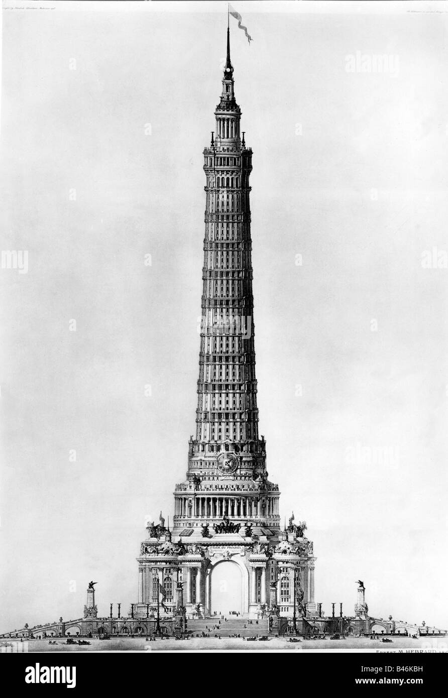 Architettura, disegni, 'Ideal World Centre' di Hendrick Andersen e Ernest Hebrand, 1912, Torre Del Progresso, , Foto Stock