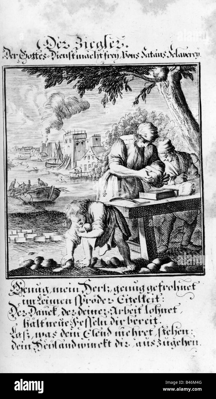 Persone, professioni, muratore, incisione del rame, 'taendebuch' di Christoph Weigel, versi di Abraham a Santa Clara, Norimberga, 1698, , Foto Stock