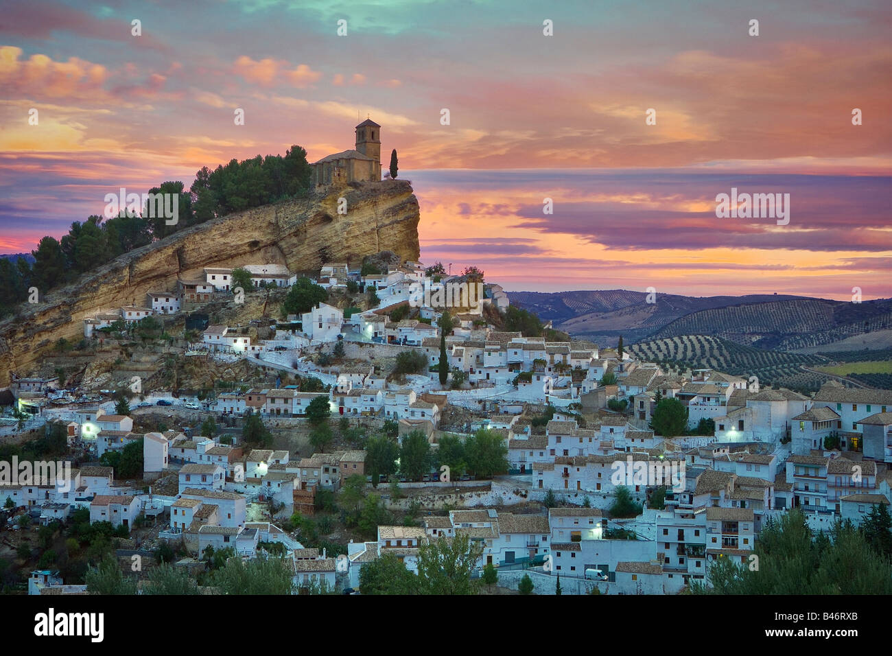 Panoramica del villaggio, Montefrio, Andalusia, Spagna Foto Stock