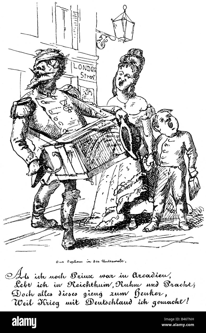 Napoleone III, 20.4.1808 - 9.1.1873, Imperatore dei francesi 2.12.1852 - 2.9.1870, caricatura, macinacaffè, incisione su legno dopo disegno, Germania, 1870, , Foto Stock
