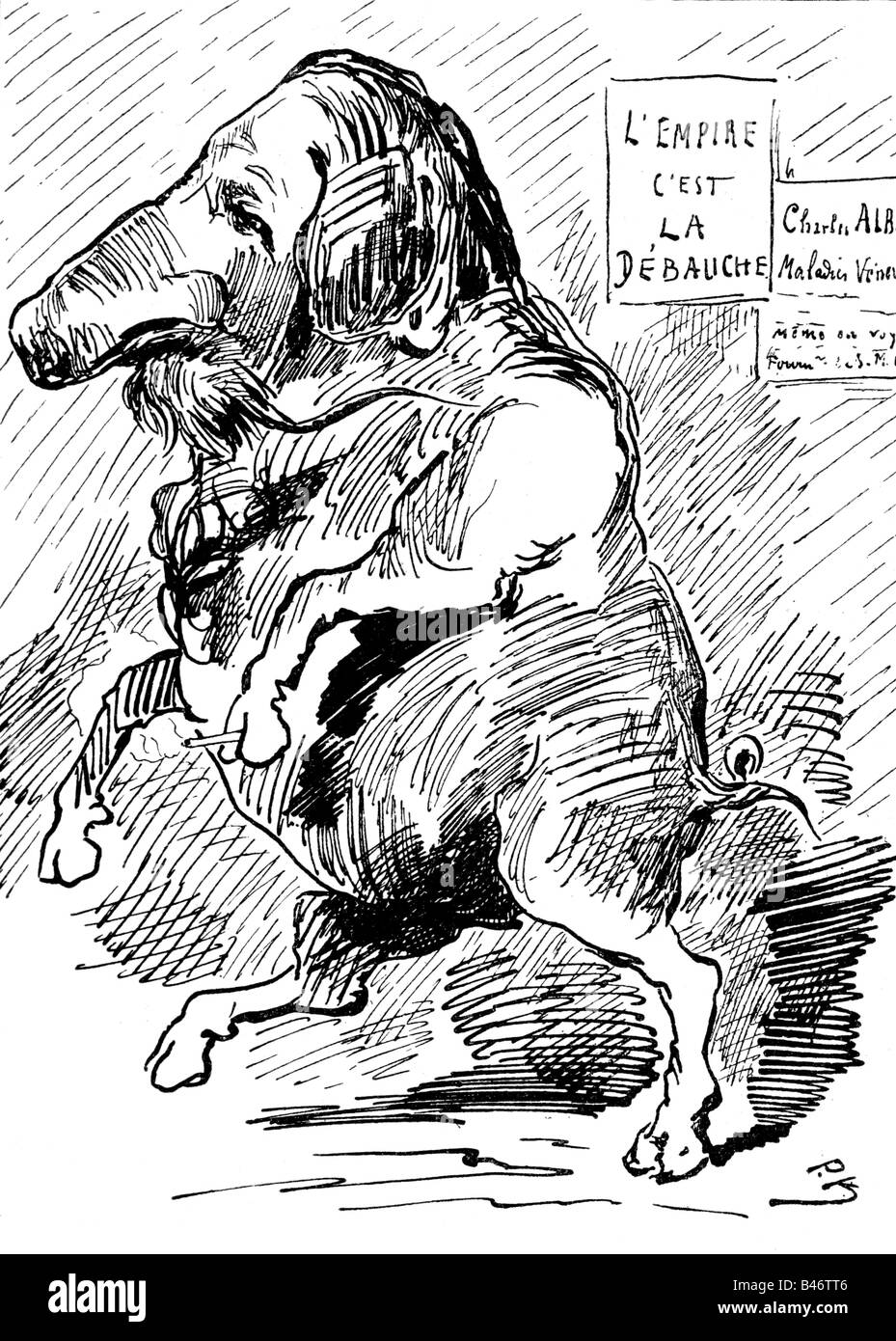 Napoleone III, 20.4.1808 - 9.1.1873, Imperatore dei francesi 2.12.1852 - 2.9.1870, caricatura, 'Vuoi un piccolo impero?', incisione in legno dopo disegno, 'Sua Maestà Testa Di Maiale III', i francesi, circa 1860, , Foto Stock