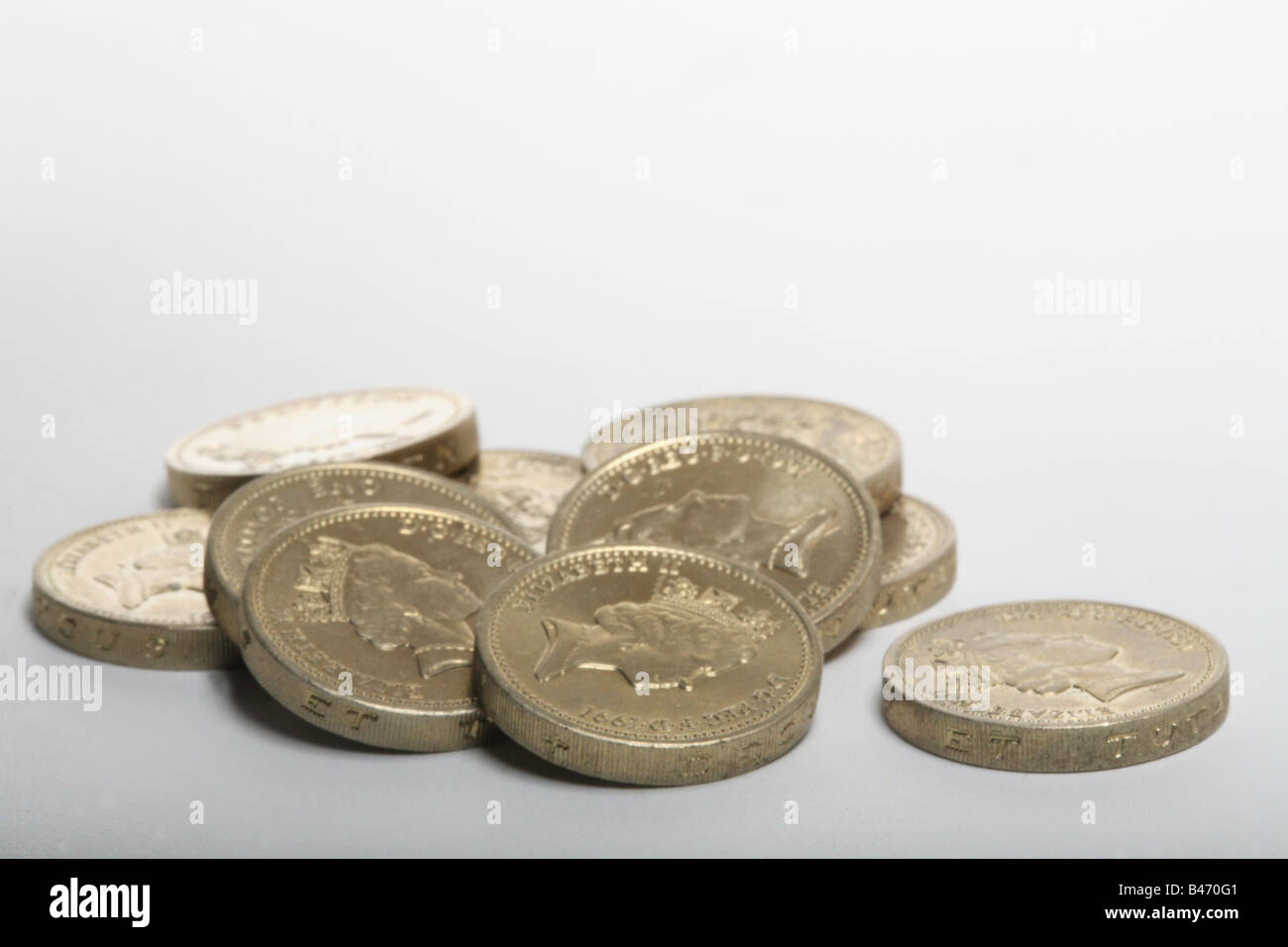 Sterlina inglese delle monete in euro Foto Stock