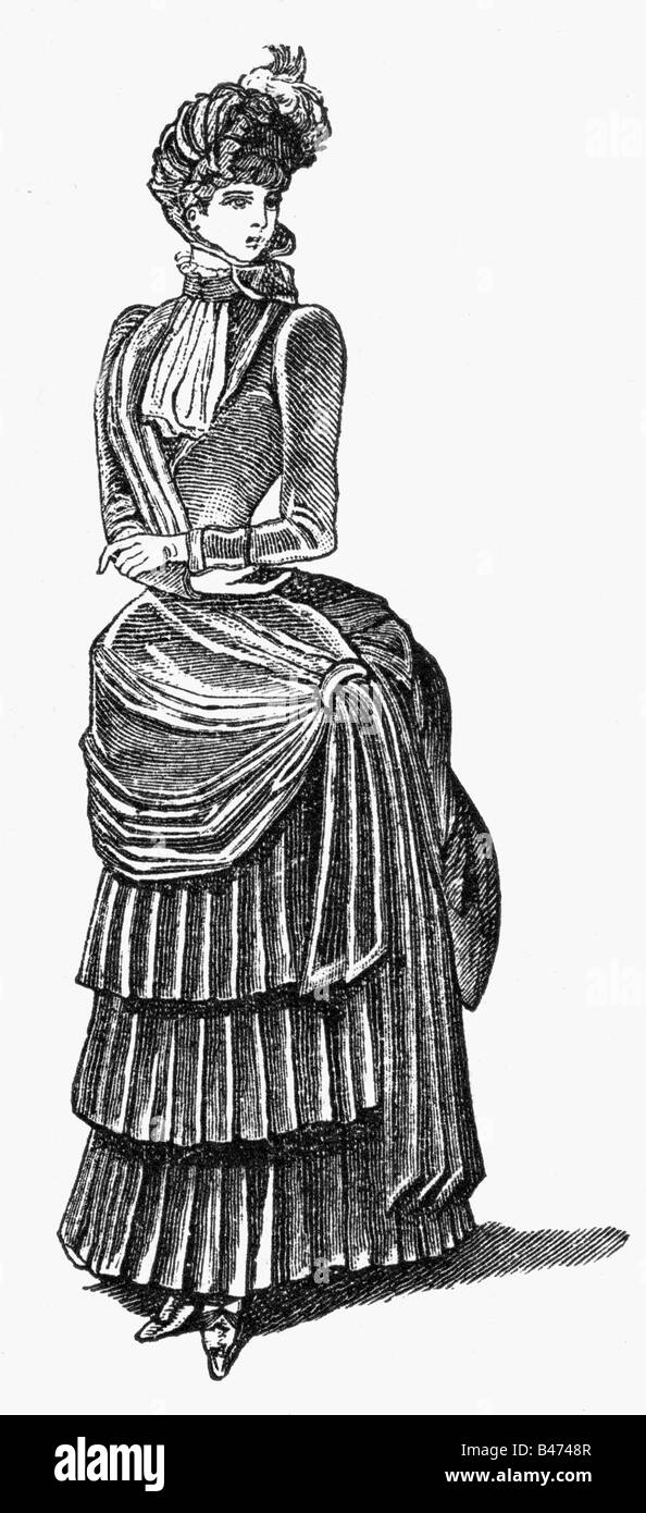 Moda, 19th secolo, moda donna, Germania, abito Chaumont, incisione in legno, 1884, Foto Stock
