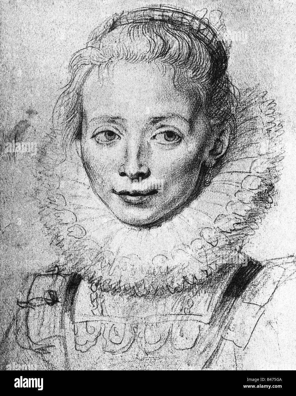 Rubens, Peter Paul, 28.6.1577 - 30.5.1640, pittore olandese, 'Lady-In-Waiting to Infanta Isabella', circa 1623, disegno, 35,3 x 28,5 cm, , Foto Stock