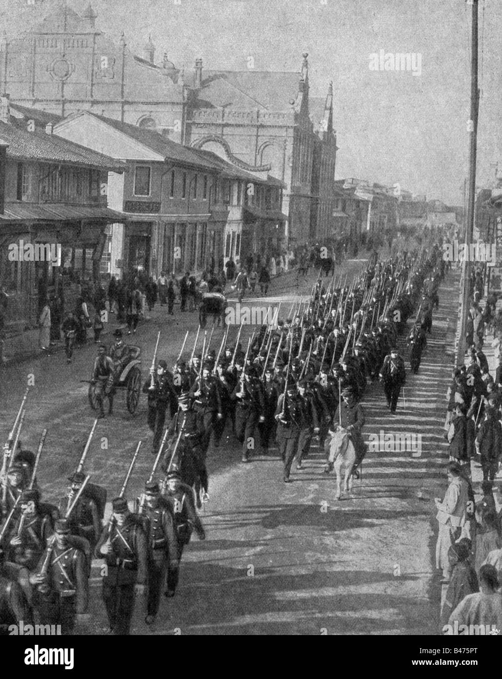 Geografia / viaggio, Cina, politica, Boxer Rebellion, Shanghai, arrivo dei soldati francesi, 1900, Foto Stock