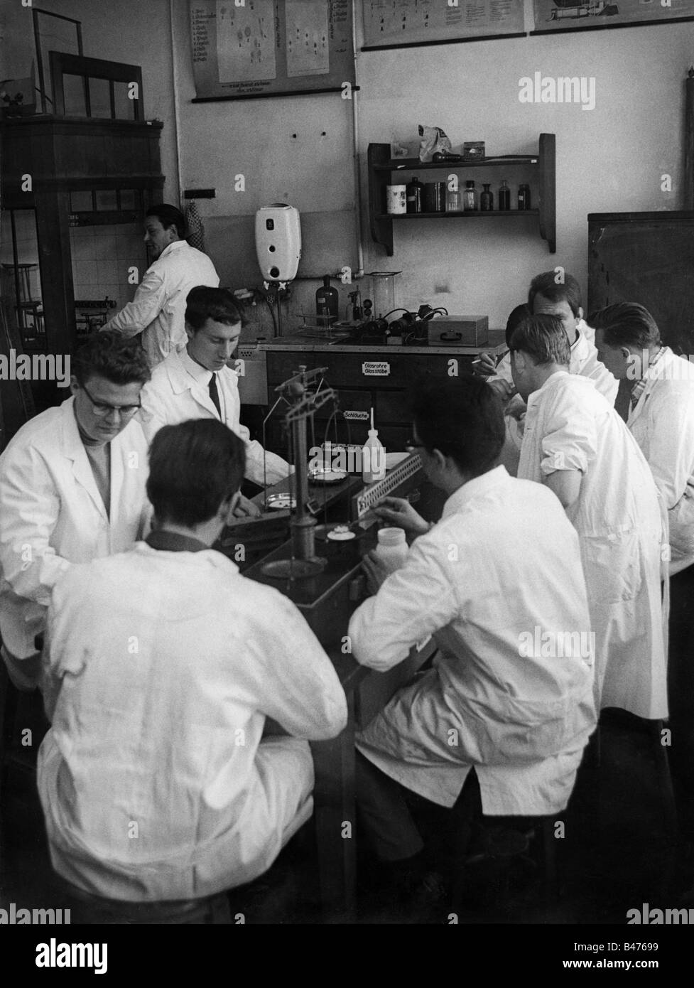 Istruzione, università, Istituto di Biologia, studenti di lavoro in laboratorio fisiologico vegetale, 1960s, Foto Stock