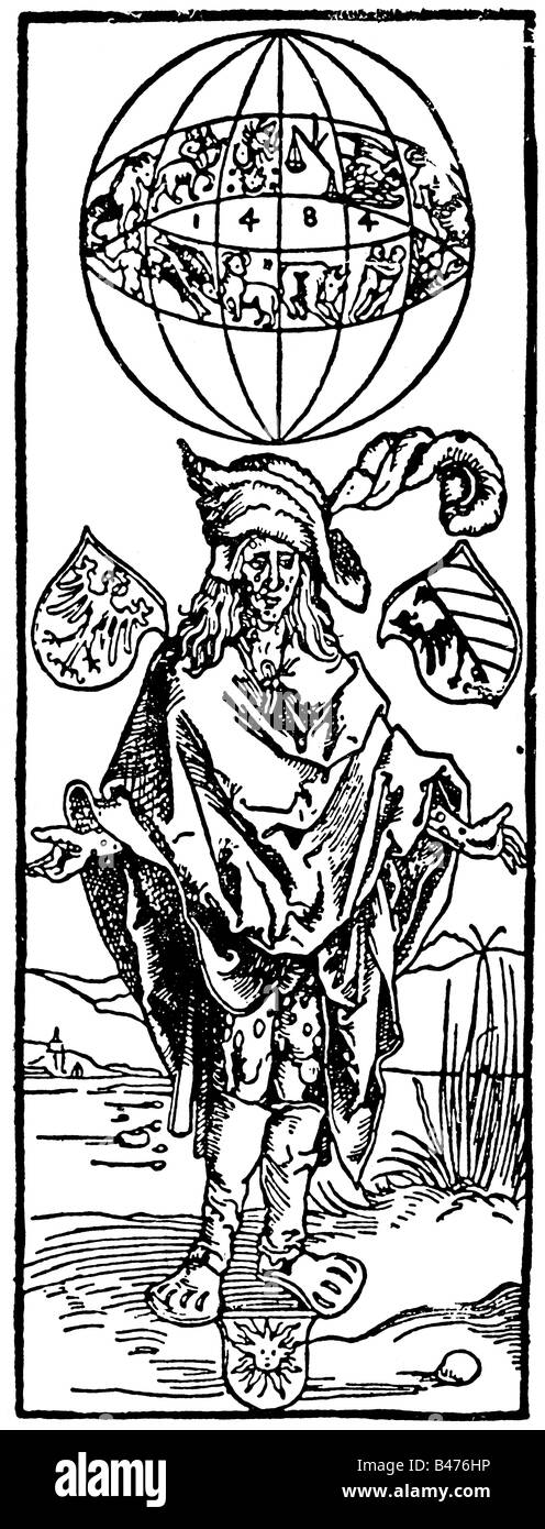 Medicina, epedemics, congiunzione di Giove, Saturno e Marte in Scorpione 1484, disegno di Albrecht Dürer, 1496, artista del diritto d'autore non deve essere cancellata Foto Stock