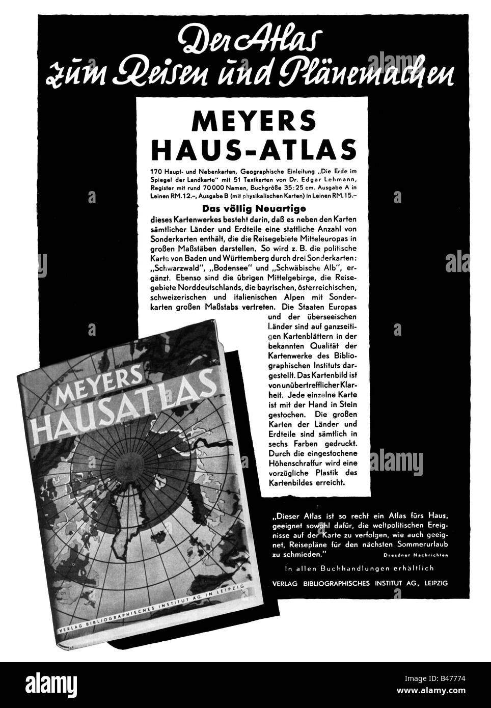 Pubblicità, libri, Atlante Meyers, pubblicità, 'Atlantis', giugno 1937, , Foto Stock