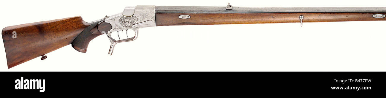 Un fucile a blocco cadente, Franz Sodia a Ferlach. Calibro 8,15 x 46 R. Numero di serie '7124'. Barilotto con vista a coda di rondine regolabile e firma stampata, ricevitore con incisioni di rosso e capriolo. Impostare il trigger. Noce pieno con cappuccio di testa d'osso. Lunghezza 107,5 cm. Erwerbsscheinpflichtig. Storico, storico, 20th secolo, armi civili lunghe, armi, armi, armi, armi, armi, armi da fuoco, armi da fuoco, armi da fuoco, armi da fuoco, armi da fuoco, armi da fuoco, armi da fuoco, oggetti, alambicchi, alambicchi, clippings, cut-out, cut-out, cut-outs, Foto Stock Un fucile a blocco cadente, Franz Sodia a Ferlach. Calibro 8,15 x 46 R. Numero di serie '7124'. Barilotto con vista a coda di rondine regolabile e firma stampata, ricevitore con incisioni di rosso e capriolo. Impostare il trigger. Noce pieno con cappuccio di testa d'osso. Lunghezza 107,5 cm. Erwerbsscheinpflichtig. Storico, storico, 20th secolo, armi civili lunghe, armi, armi, armi, armi, armi, armi da fuoco, armi da fuoco, armi da fuoco, armi da fuoco, armi da fuoco, armi da fuoco, armi da fuoco, oggetti, alambicchi, alambicchi, clippings, cut-out, cut-out, cut-outs, Foto Stock