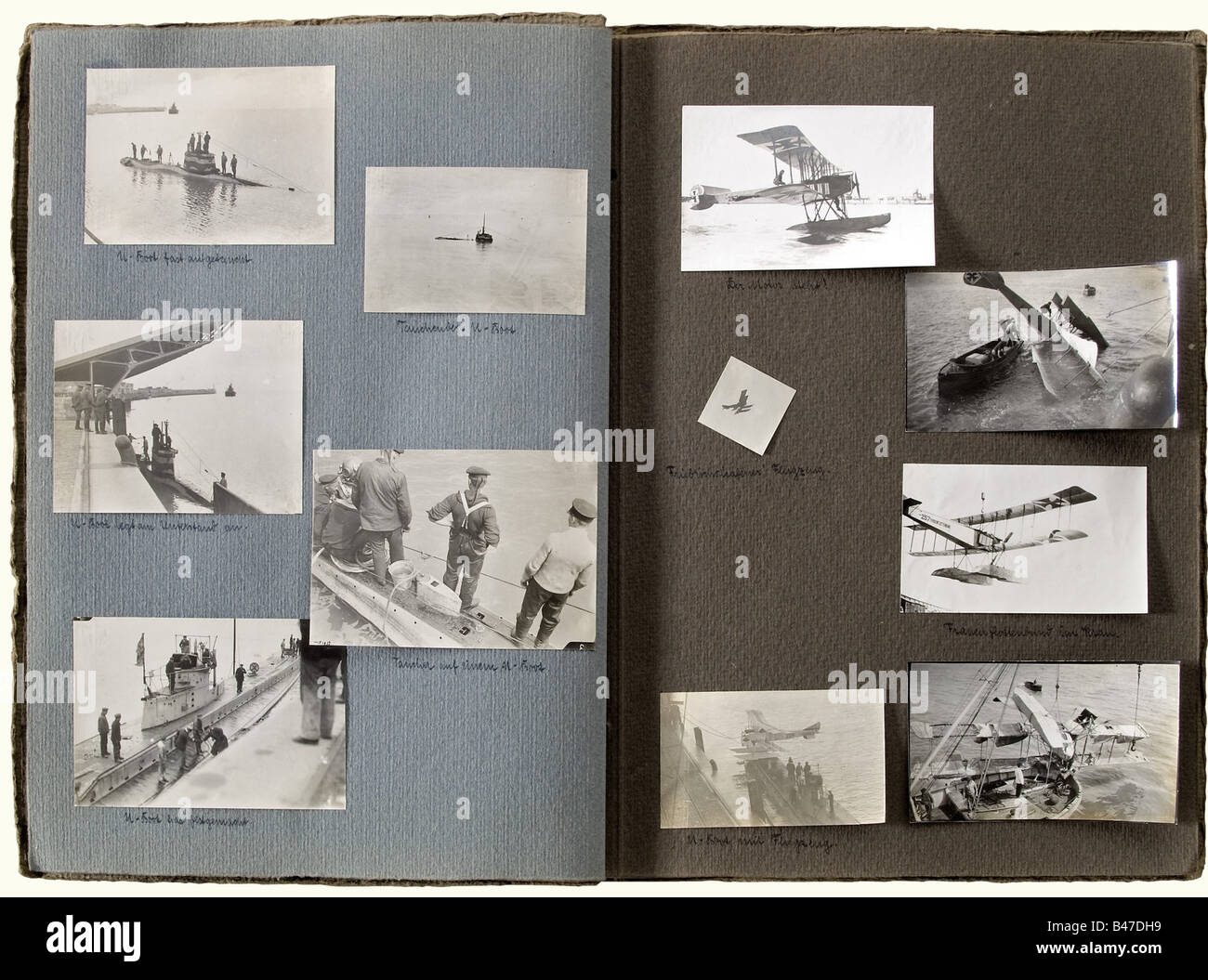 Ensign Paul Schuler, quattro album fotografici dell'aviatore navale e figlio del direttore del Festival musicale di Bayreuth Friedrich Wilhelm Schuler. Un totale di oltre 370 foto molto interessanti e per lo più inscritte della Flanders i Naval Air Station a Zeebrügge 1914 - 17. A poche foto da addestramento, navi da guerra nel porto di Kiel, uno Zeppelin su Kiel, corso di bombardamento a Warnemünde, Zeebrügge 1914, Friedrich Christiansen, numerose immagini di macchine, una barca Fiandre che spara un siluro, 8,8 cm artiglieria costiera, Bergman mitragliatrice leggera, un atterraggio pilota sull'acqua, ph aereo, Foto Stock