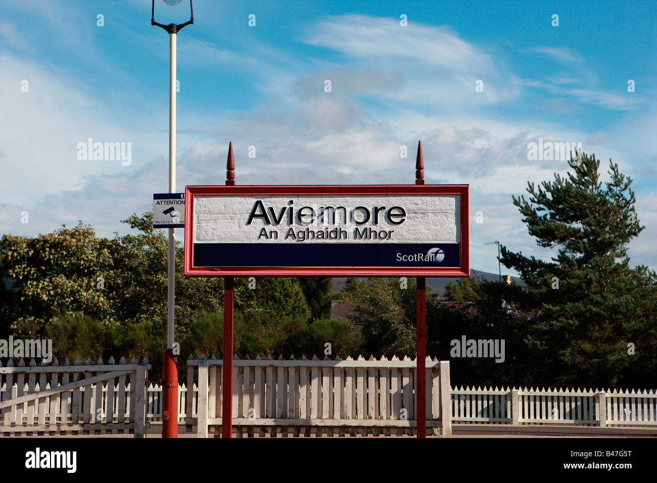 Aviemore stazione ferroviaria segno Foto Stock