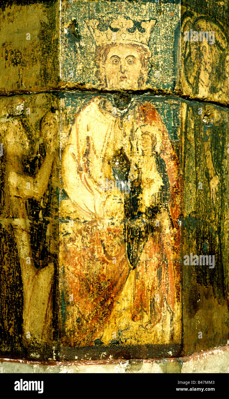 Pittura murale medioevale affresco Chiesa Faversham Kent England Regno Unito arte dipinti affreschi in inglese Foto Stock