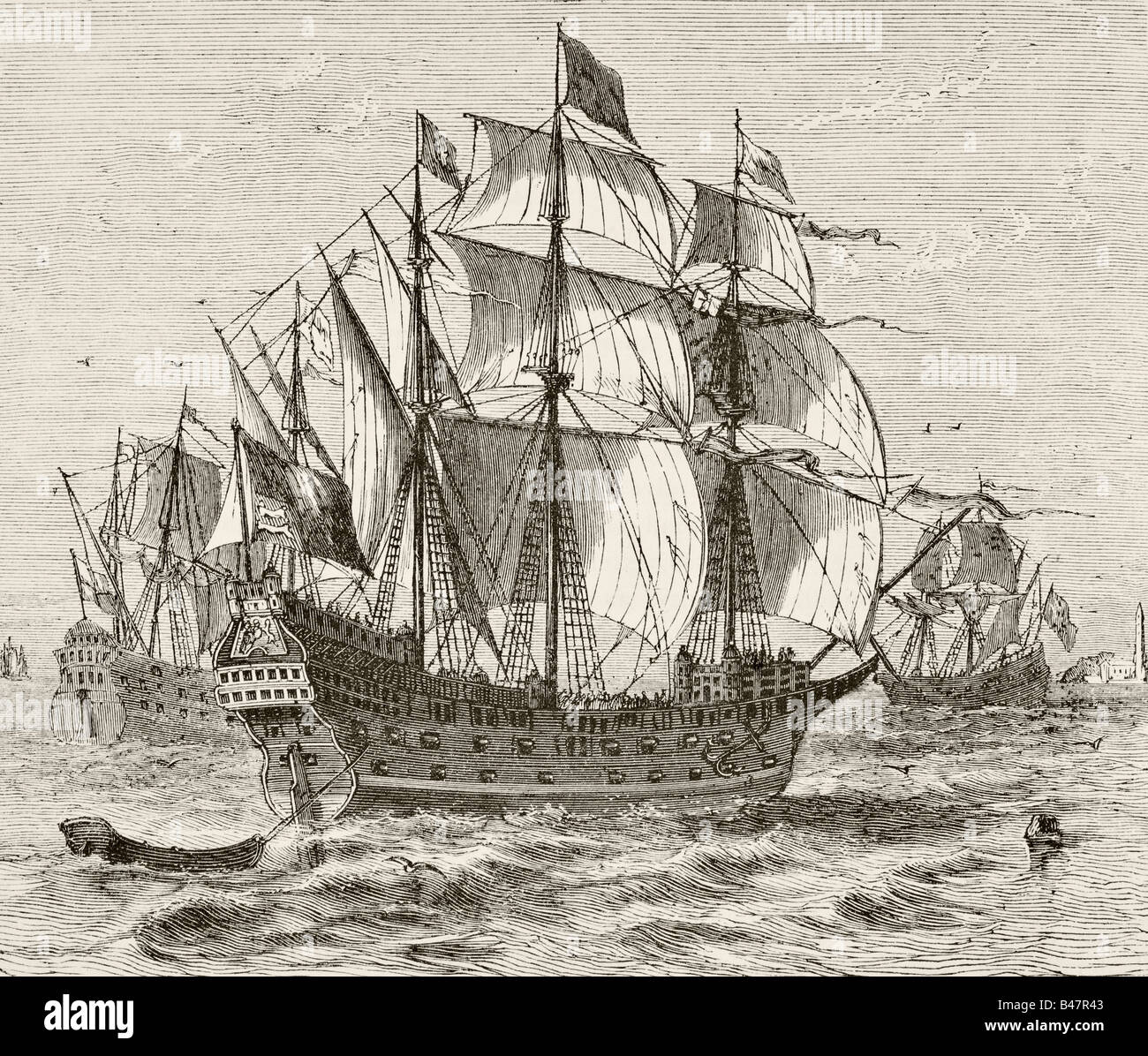 Nave da guerra inglese Henry Grace A Dieu, costruita nel 1513. Foto Stock