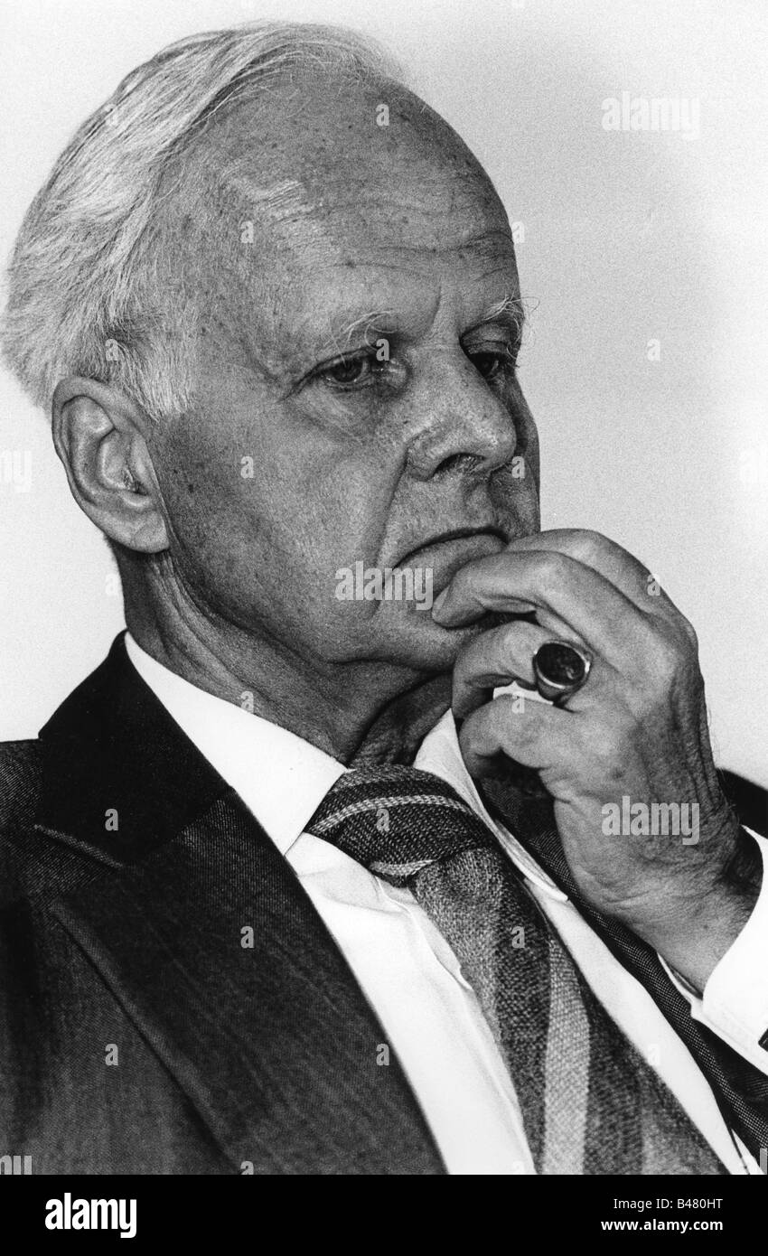 Weizsäcker, Carl Friedrich von, 28.6.1912 - 28.4.2007, scienziato tedesco (fisica) e filosofo, ritratto, in occasione di eventi, Dialog zu Grundsatzprogramm der SPD, (Dialog on SPD partito manifesto), Künstlerhaus am Lenbachplatz, Monaco di Baviera, 18.9.1987, Foto Stock