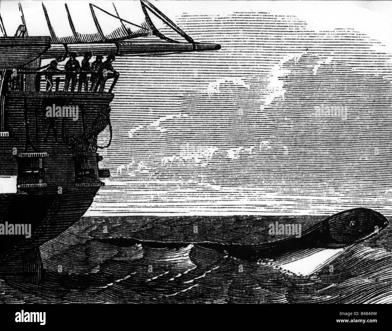Superstizione, creature mitiche, serpente marino, avvistato nell'Oceano Atlantico meridionale, agosto 1848, incisione del legno dopo disegno di Capitain McQuhae, fregata HMS 'Daedalus', , Foto Stock