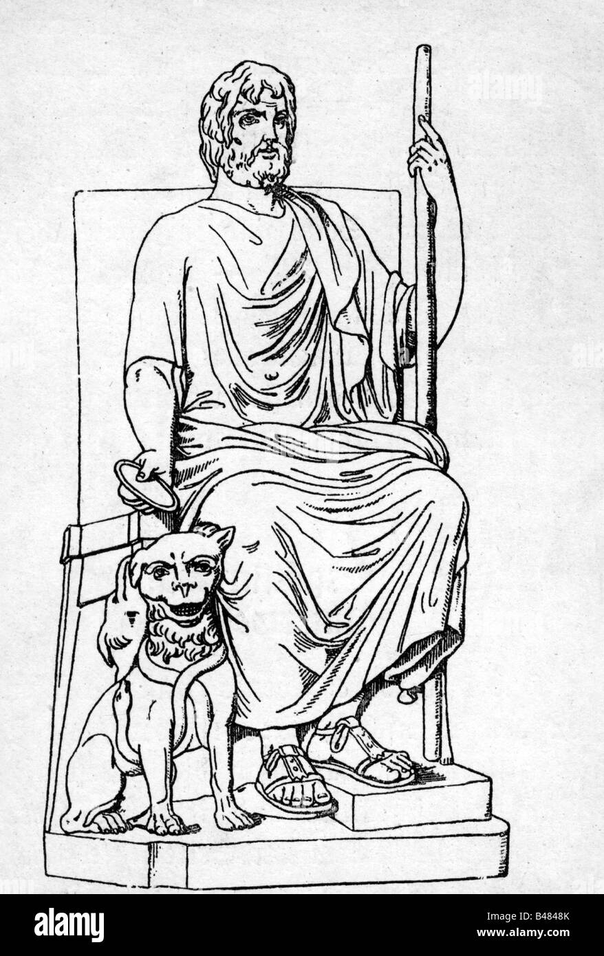 Ade, gof greco del mondo sotterraneo, sul suo trono, incisione in legno dopo la statua di Villa Borghese, Roma, 19th secolo, , Foto Stock