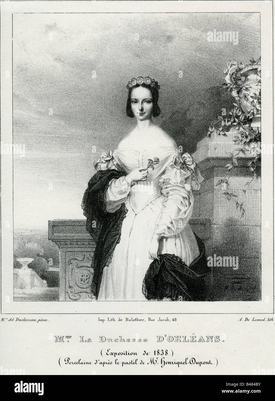 Helene, 24.1.1814 - 18.5.1858, Duchessa d'Orleans 20.5.1837 - 13.7.1842, mezza lunghezza, incisione di A. de Lemud dopo la pittura di Ducluzereau, 1838, Helena di Mecklenburg-Schwerin, Francia, 19th secolo, Mecklenburg Schwerin, , Foto Stock