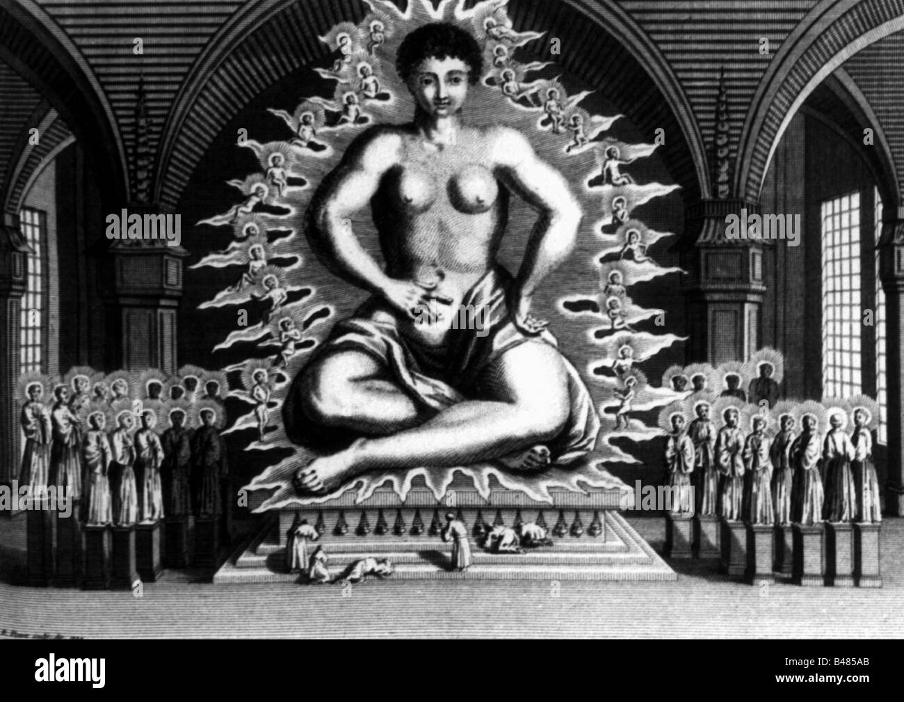 Geografia / viaggio, Giappone, religione, buddismo, statua di Daibutsu (Grande Buddha), incisione francese, 1724, Foto Stock