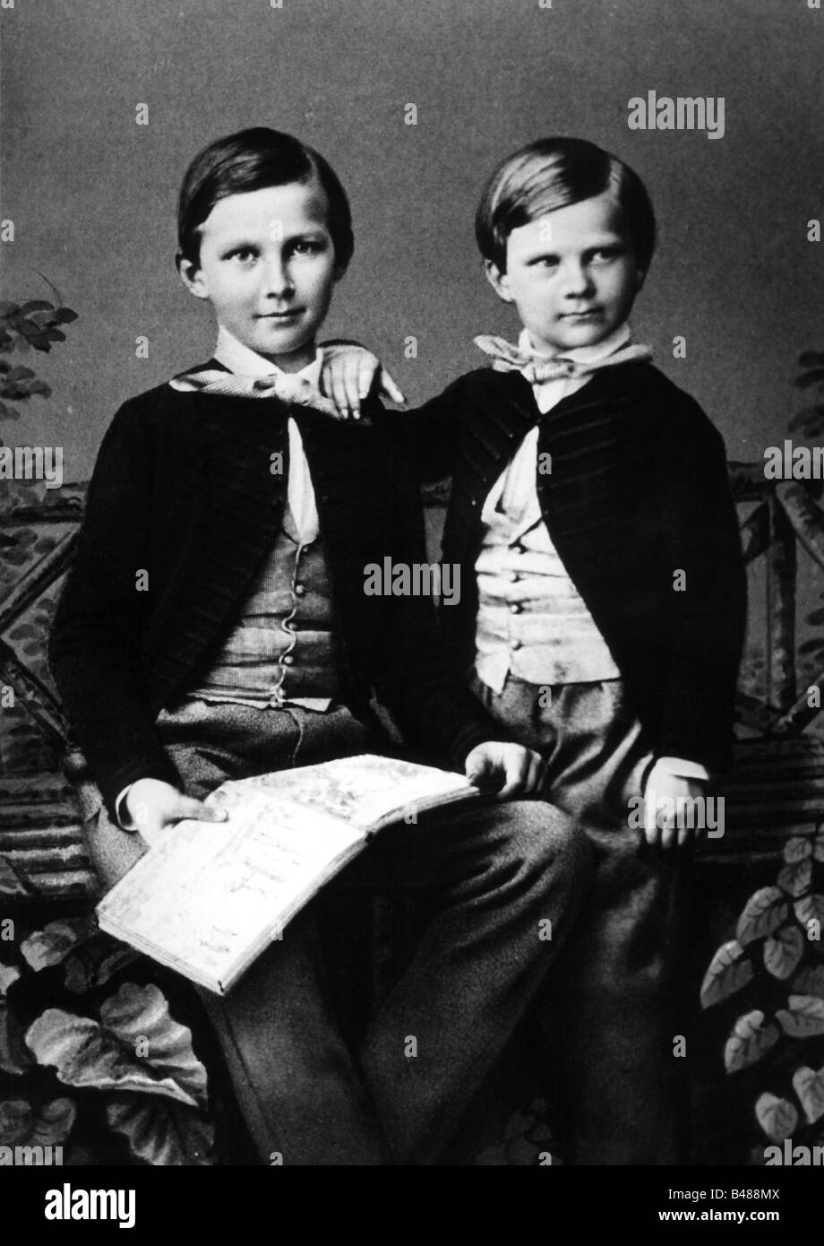 Ludwig II, 25.8.1845 - 13.6.1886, re di Baviera 10.3.1864 - 13.6.1886, con fratello otto, fotografia, circa 1852, Foto Stock