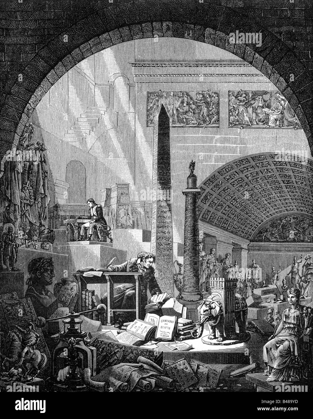 Denon, Dominique-Vivant, 4.1.1747 - 27.4.1827, pittore francese, scrittore, a mezza lunghezza, scrivendo la sua opera 'Voyage dans la basse et la, Foto Stock