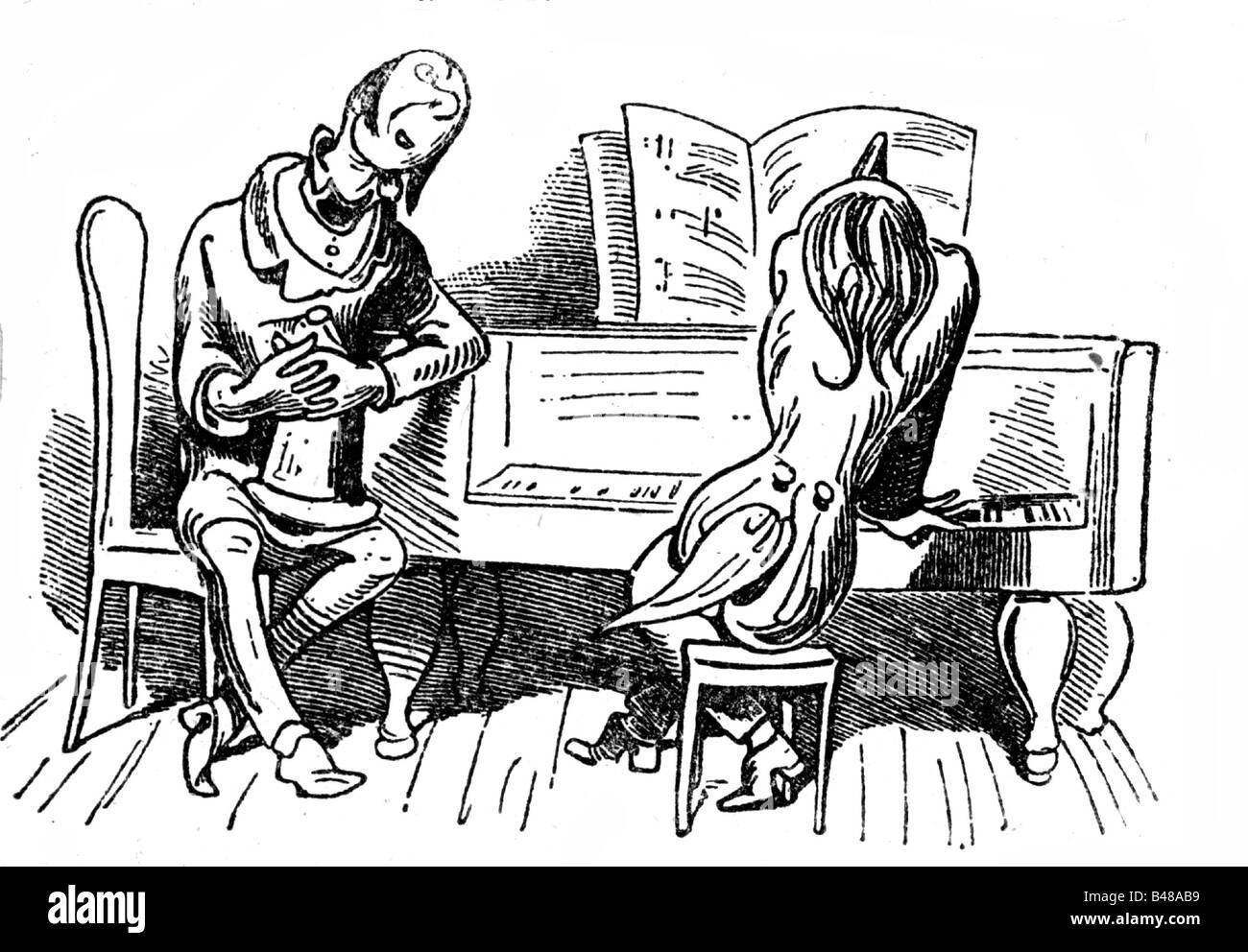 Busch, Wilhelm, 15.4.1832 - 9.1.1908, pittore tedesco e cassetto, lavoro, sequenza, tempi al piano forte, l'immagine 4: Adagio, artista del diritto d'autore non deve essere cancellata Foto Stock