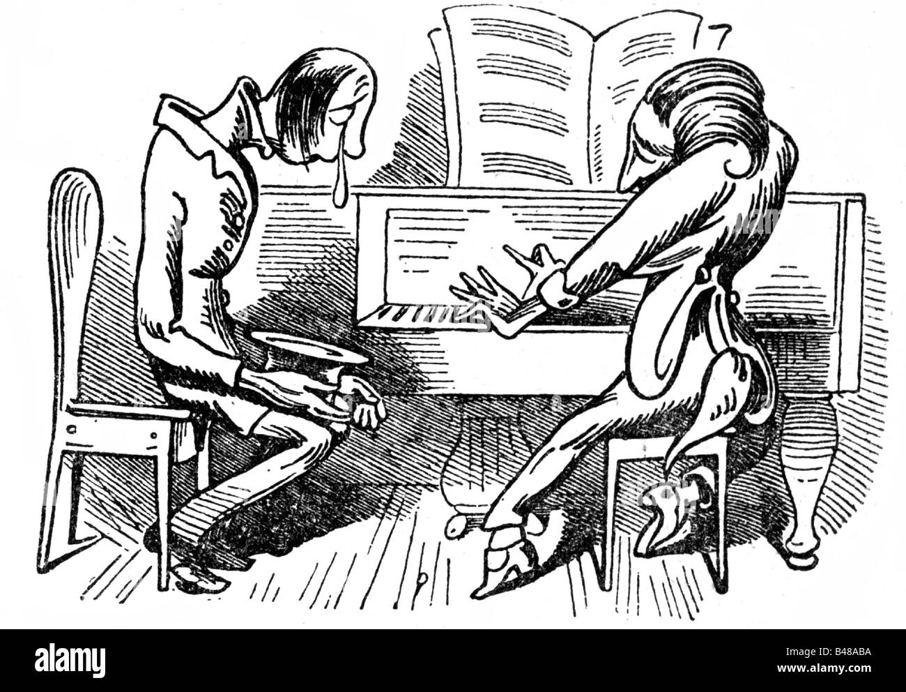 Busch, Wilhelm, 15.4.1832 - 9.1.1908, pittore tedesco e cassetto, lavoro, sequenza, tempi al piano forte, Foto 5: Adagio con sentimento, artista del diritto d'autore non deve essere cancellata Foto Stock