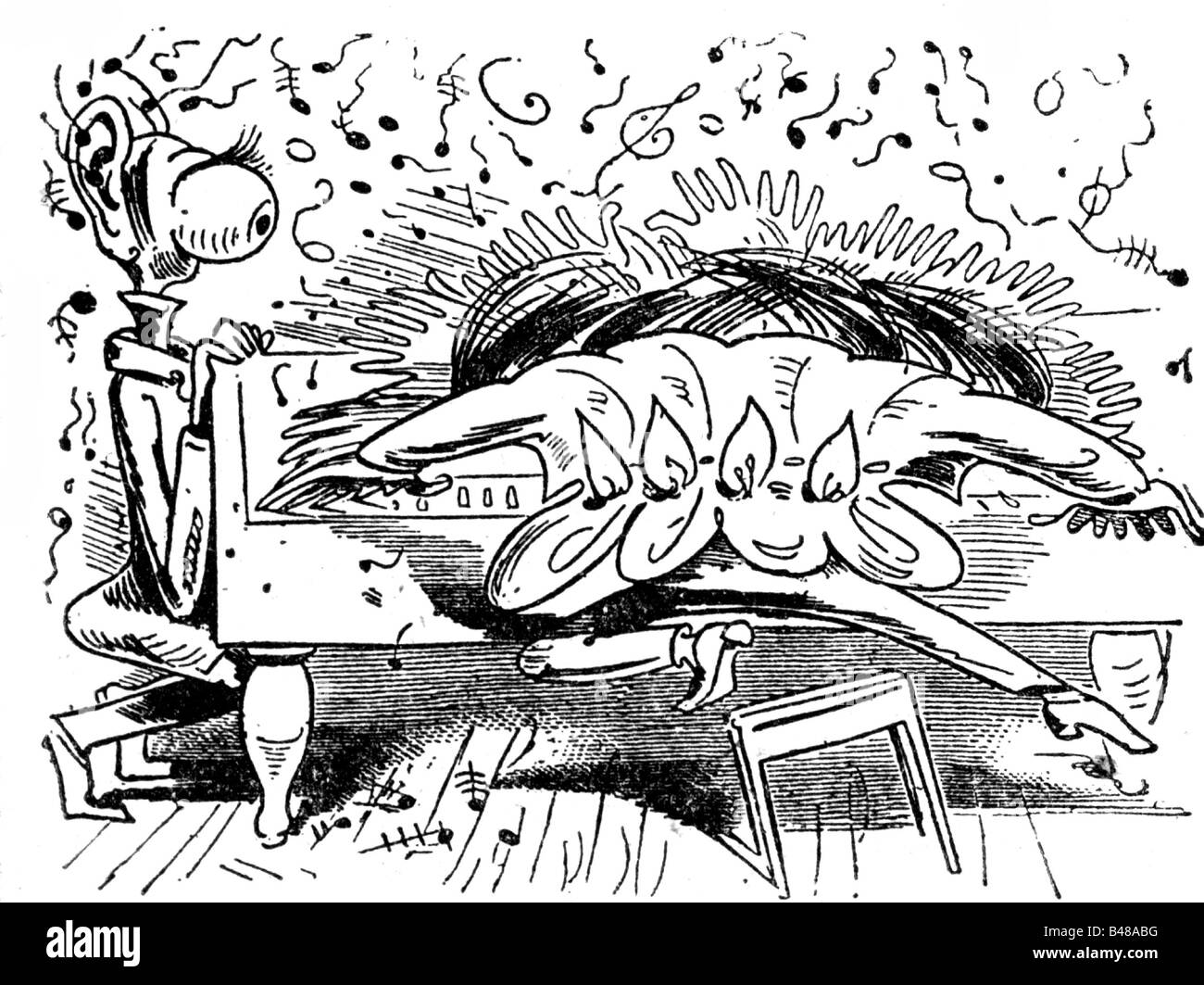 Busch, Wilhelm, 15.4.1832 - 9.1.1908, pittore tedesco e cassetto, lavoro, sequenza, tempi al piano forte, l'immagine 14: Finale furioso, artista del diritto d'autore non deve essere cancellata Foto Stock