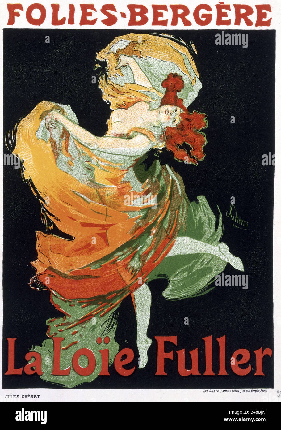 Pubblicità, teatro, revue, annuncio di Loie Fuller nel 'Folies Bergère', Poster di Jules Chéret (1836 - 1932), circa 1893, , Foto Stock