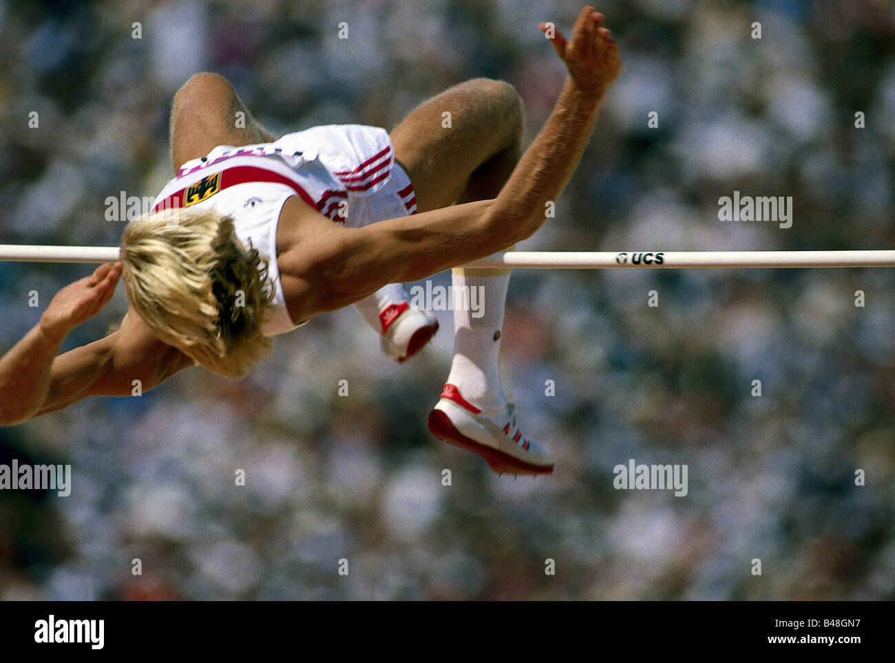 Thränhardt, Carlo, atleta tedesco (atletica leggera), a tutta lunghezza, Giochi Olimpici, Los Angeles, 1984, Foto Stock