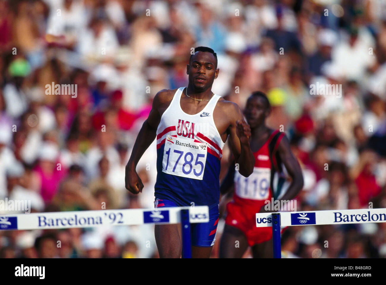 Young, Kevin, * 16.9.1966, atleta americano (atletica leggera), half length, Giochi Olimpici, Barcellona, 1992, Foto Stock
