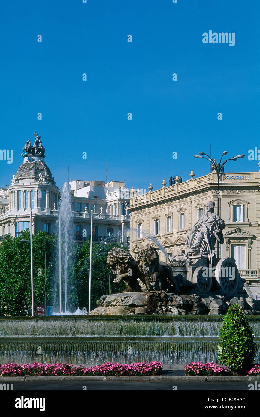 Spagna - Madrid - La fontana della Cibeles - dea in un carro - Palazzo delle comunicazioni Foto Stock