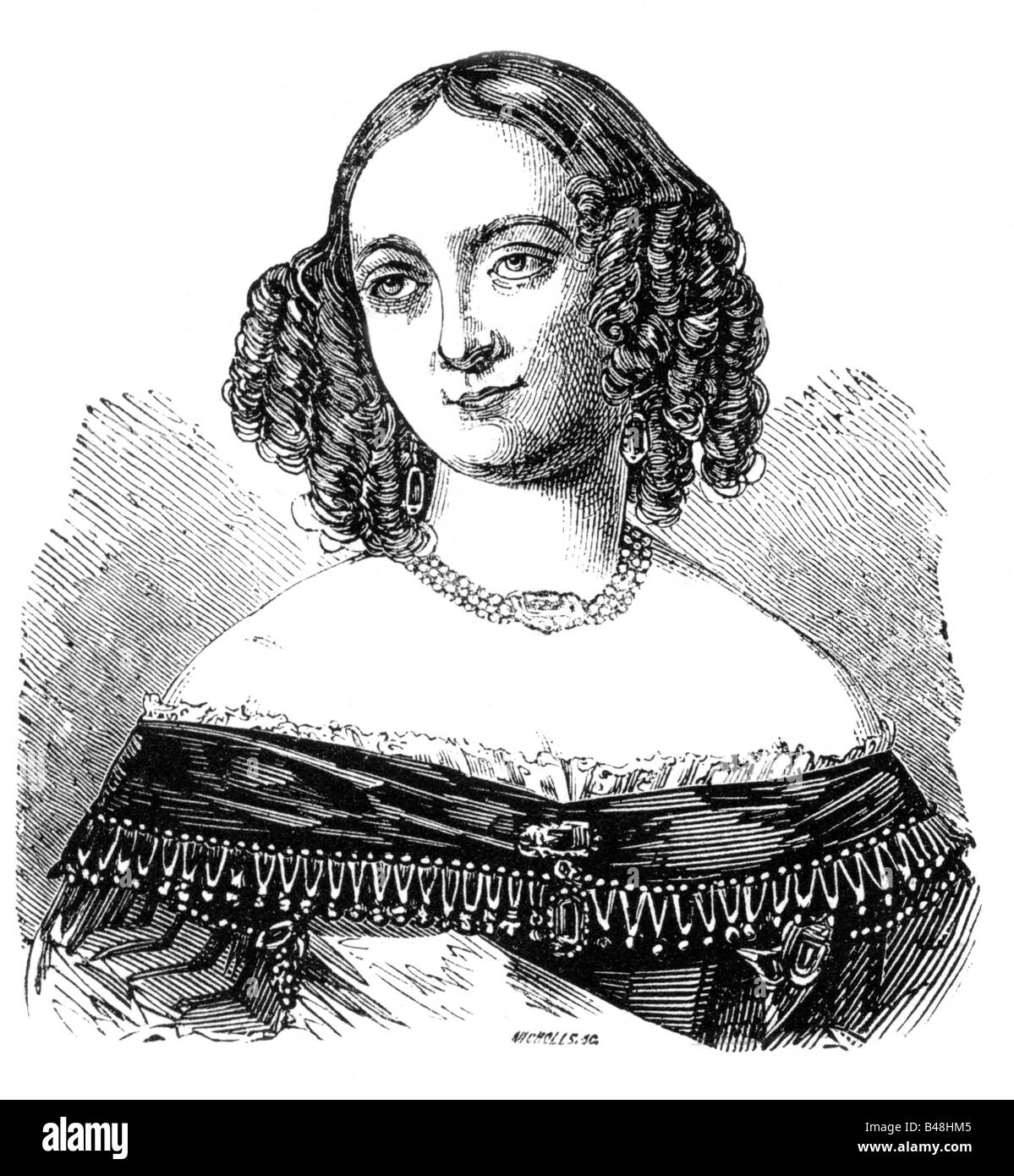 Maria, 17.9.1799 - 24.9.1860, duchessa di Sassonia-Coburgo-Gotha 23.12.1832 - 29.1.1844, ritratto, incisione in legno, circa 1850, , Foto Stock