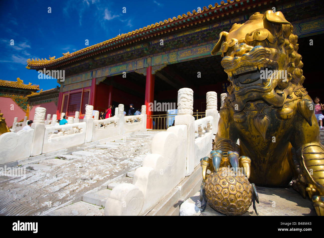 Cina Pechino Città Proibita Imperiale Lions custode Lion la porta della purezza celeste Foto Stock