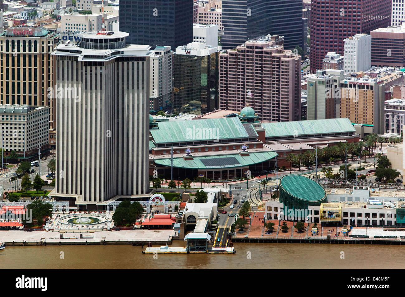 Al di sopra dell'antenna di New Orleans in Louisiana Mississippi River waterfront Foto Stock