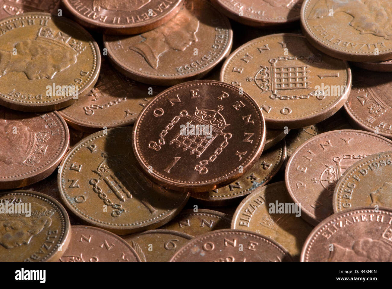 Stirling un penny monete. Foto Stock