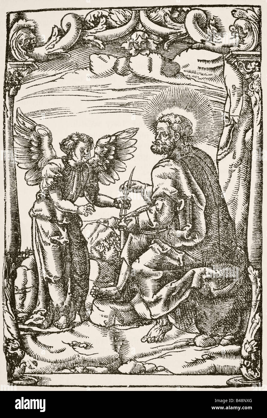 Esemplare dall'inizio della prima traduzione inglese del nuovo Testamento di Tyndale, stampato a Colonia. Foto Stock