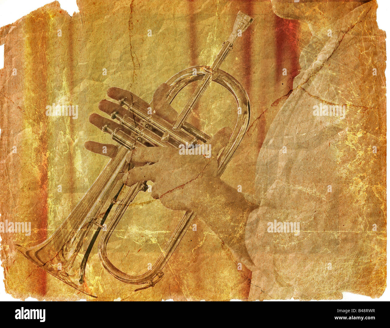 Musica di sottofondo con jivey trumpeter in stile grunge Foto Stock