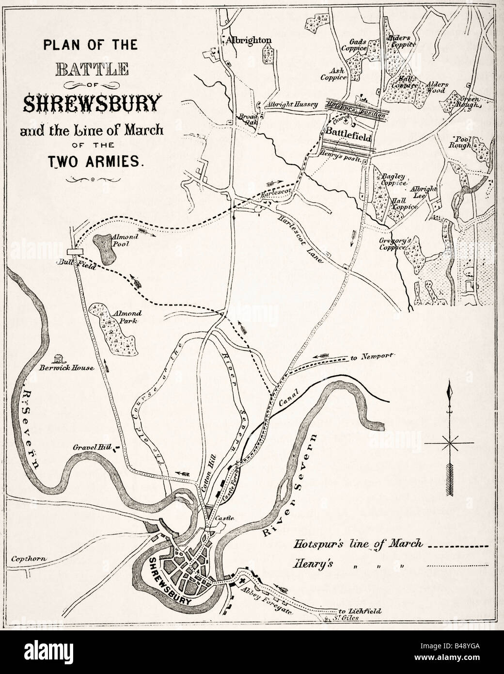 Piano della battaglia di Shrewsbury, Shropshire, Inghilterra, combatté il 21 1403 luglio. Foto Stock