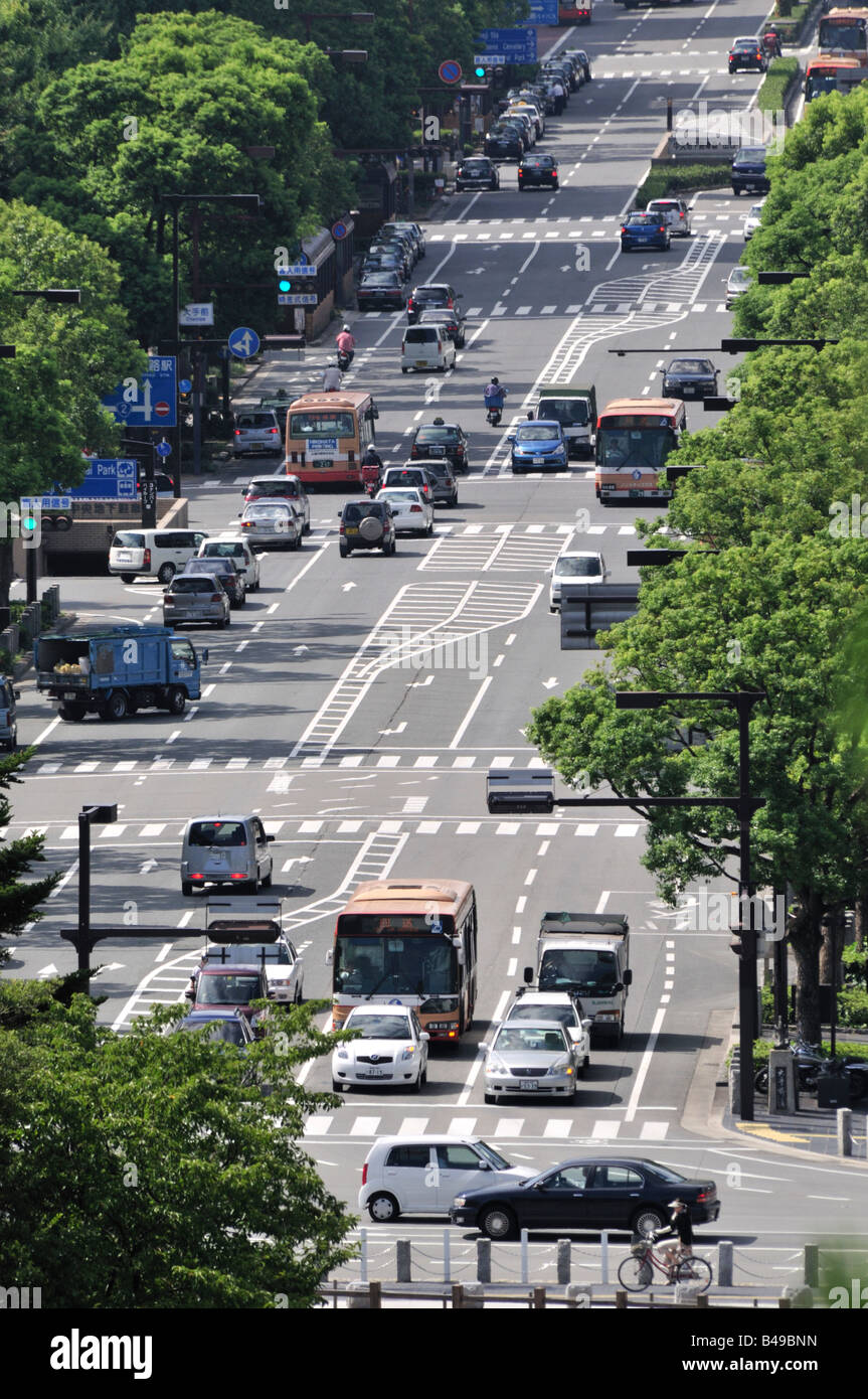 Giapponese street scene dalla ca stle, Himeji, Giappone Foto Stock