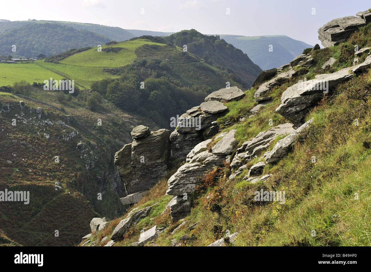 Valle di rocce visto da Castle Rock, vicino, Lynmouth Exmoor Foto Stock