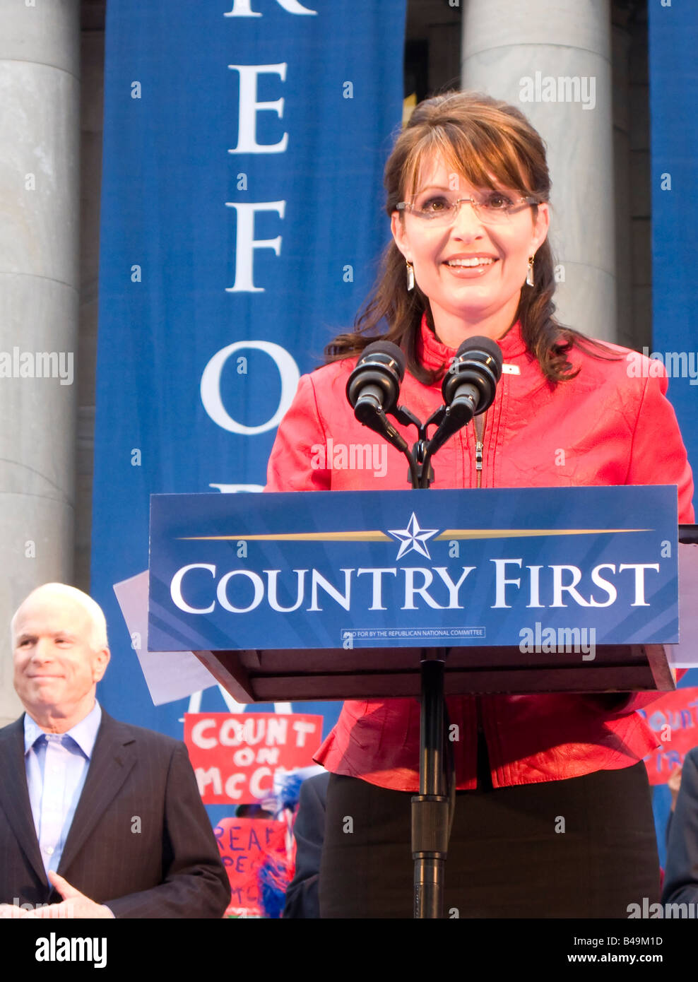 Sarah Palin che parla alla folla a McCain Palin rally in media in Pennsylvania l'22 settembre 2008 Foto Stock