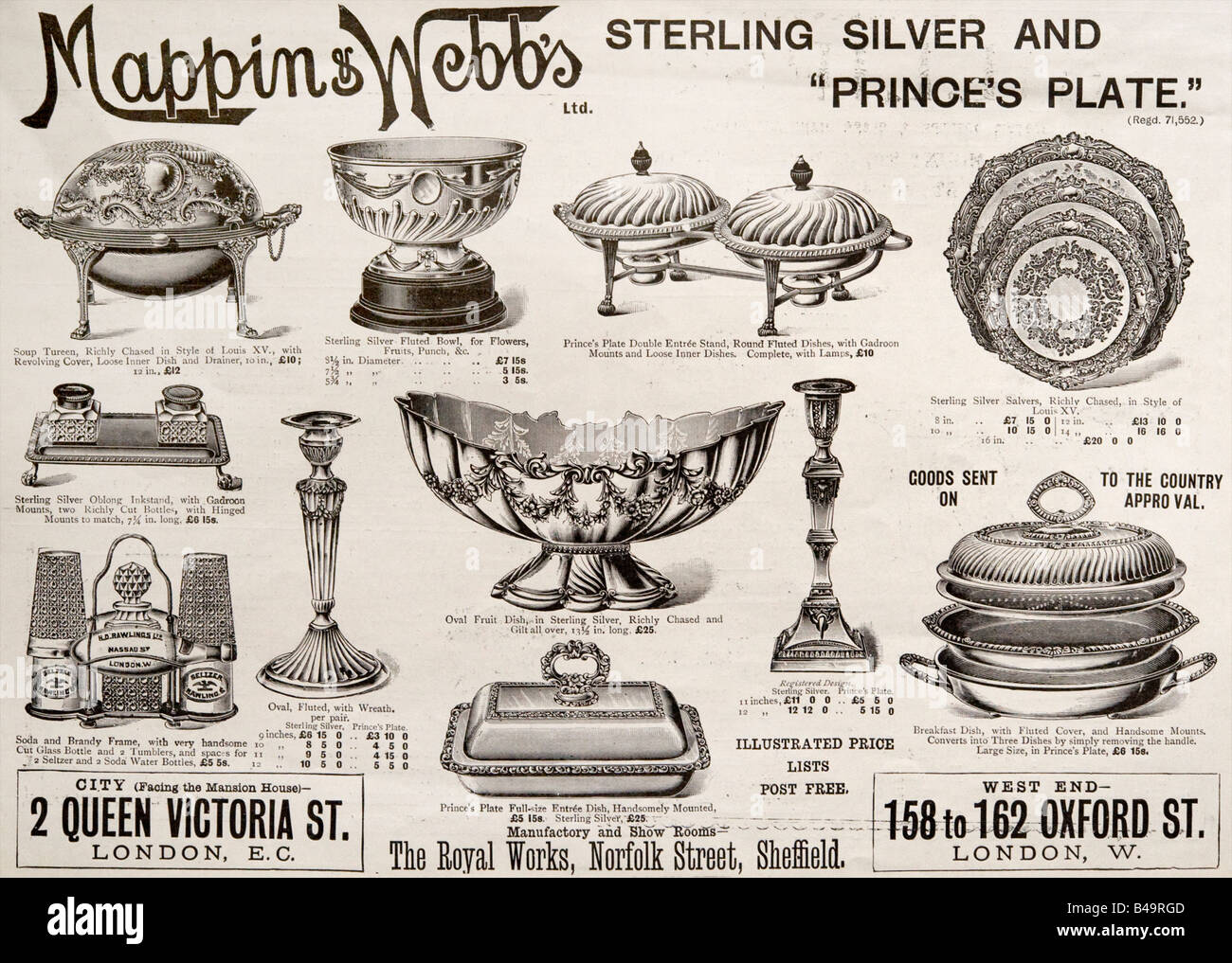 Annuncio vittoriano per Mappin Webb di Londra e Sheffield argento Sterling e il Principe della targa Articoli 1899 uso editoriale Foto Stock